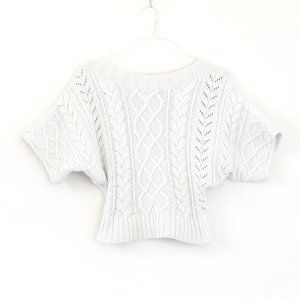 EXPRESS Thick Chunky Boxy Cable Knit Short Sleeve Cropped Sweater | Size XS